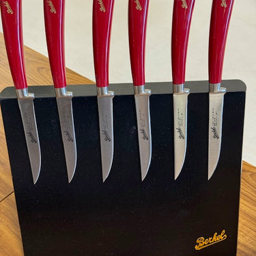 6  design steakmessen Berkel met acacia magneet blok